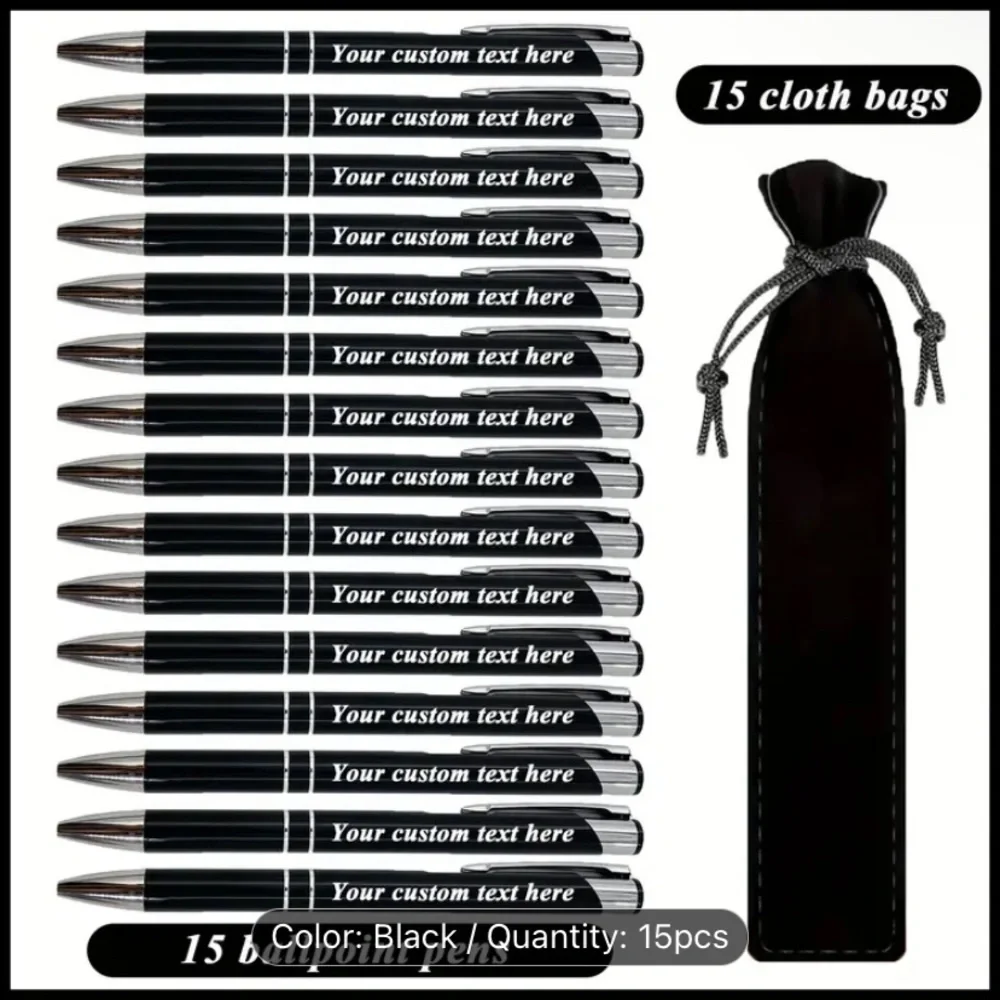 15 Custom Pens & Pouches with Drawstring Closure